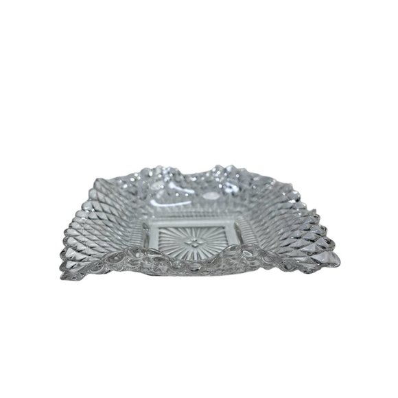 Vintage FEDERAL GLASS Traditions Clear Square Handmade Crystal Glass Plate 4" - Picture 1 of 6